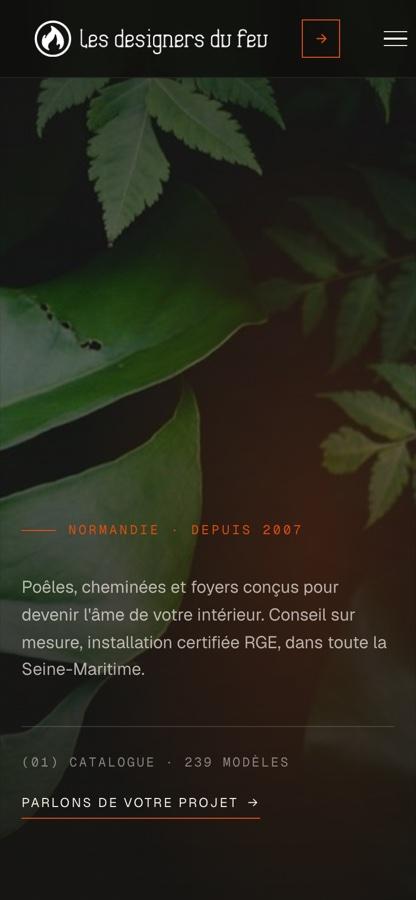 Site internet Les Designers du Feu, version mobile